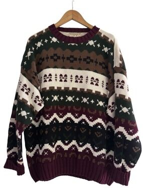 Fair Isle Cabin Sweater Nordic Knit XL